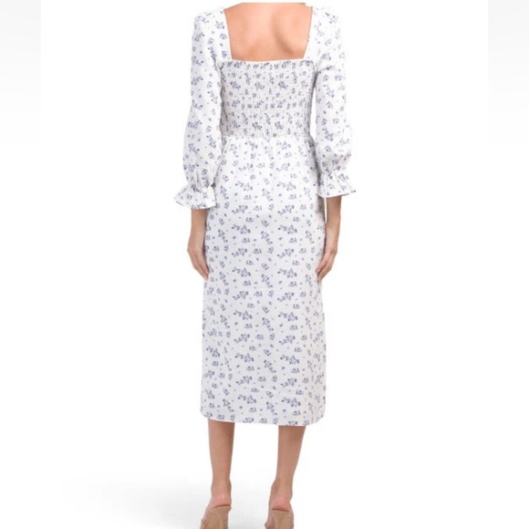 House of Harlow Linen Smocked Bodice Square Neck Floral Soft Cottagecore Size XS - Picture 2 of 14